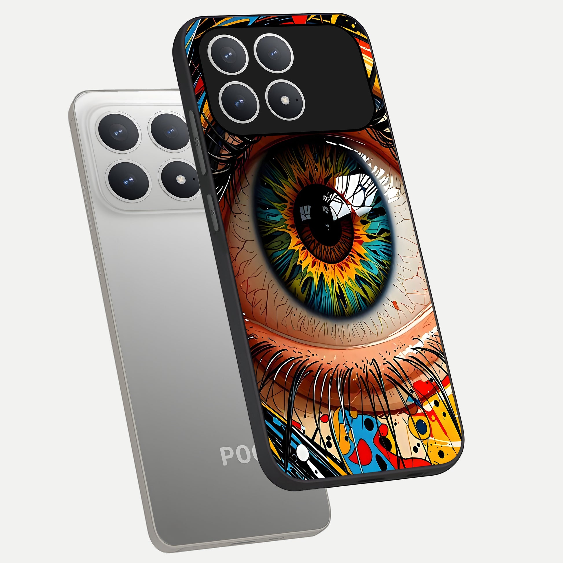  Colorful Eye phone case For Poco F8 Pro showing premium glass back cover with detailed artwork