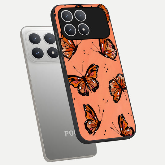  Coral Wing Butterfly phone case For Poco F8 Pro showing premium glass back cover with detailed artwork