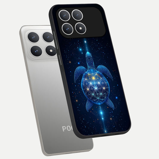  Crimson Blue Turtle phone case For Poco F8 Pro showing premium glass back cover with detailed artwork