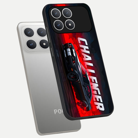  Crimson Challenger Fury phone case For Poco F8 Pro showing premium glass back cover with detailed artwork