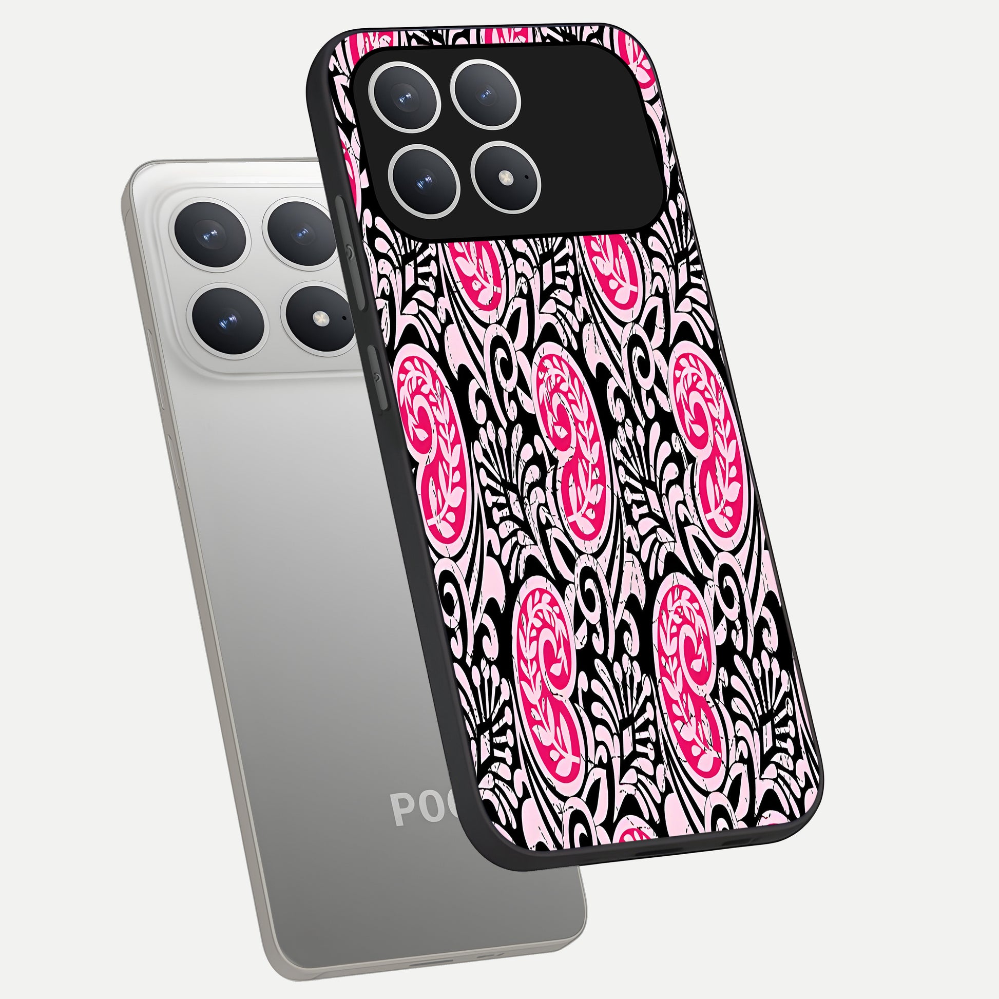  Crimson Paisley Charm phone case For Poco F8 Pro showing premium glass back cover with detailed artwork