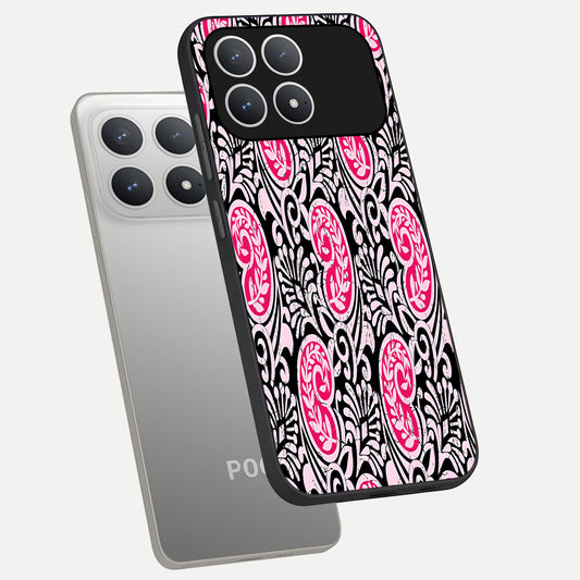  Crimson Paisley Charm phone case For Poco F8 Pro showing premium glass back cover with detailed artwork