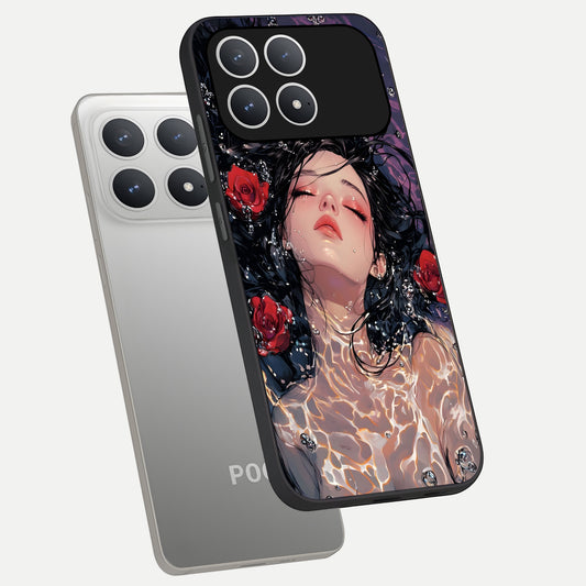  Crimson Rose Serenity phone case For Poco F8 Pro showing premium glass back cover with detailed artwork