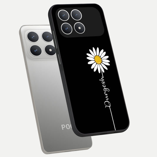  Custom Name White Flower phone case For Poco F8 Pro showing premium glass back cover with detailed artwork