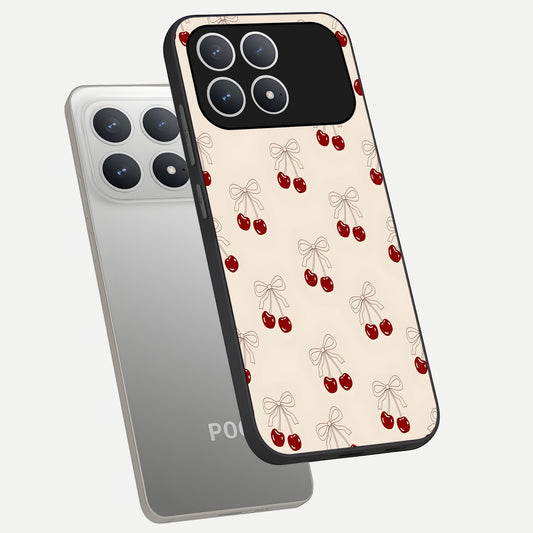  Cute Cherry Pattern phone case For Poco F8 Pro showing premium glass back cover with detailed artwork