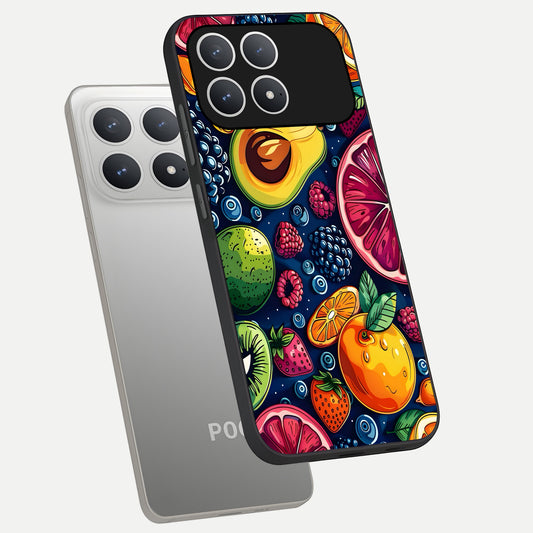  Cute Fruits Art phone case For Poco F8 Pro showing premium glass back cover with detailed artwork