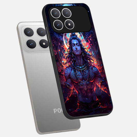  Divine Fire Shiv phone case For Poco F8 Pro showing premium glass back cover with detailed artwork