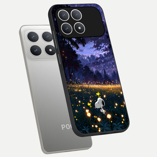  Firefly Meadow Magic phone case For Poco F8 Pro showing premium glass back cover with detailed artwork