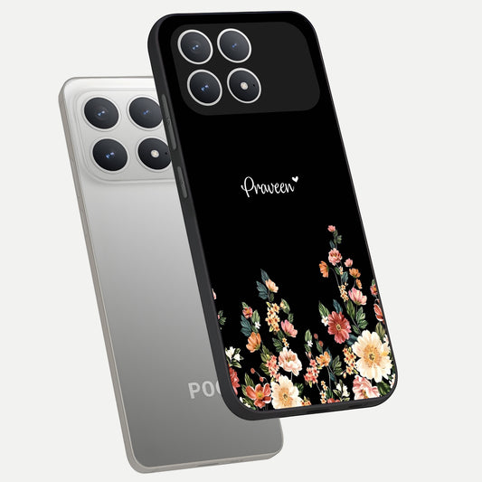  Floral Design Personalized Custom Name phone case For Poco F8 Pro showing premium glass back cover with detailed artwork