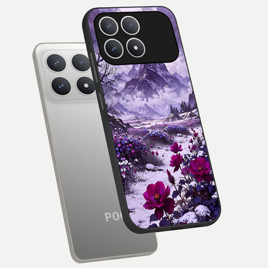 Flower Mountain View phone case For Poco F8 Pro showing premium glass back cover with detailed artwork