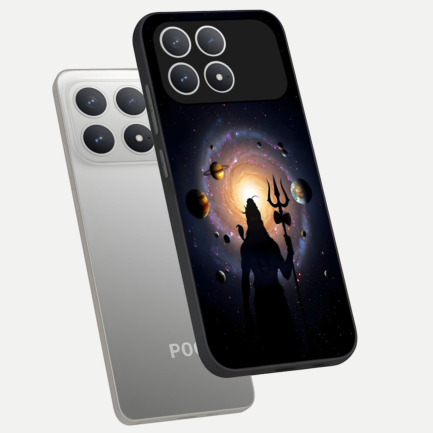  Galactic Shiva Vision phone case For Poco F8 Pro showing premium glass back cover with detailed artwork