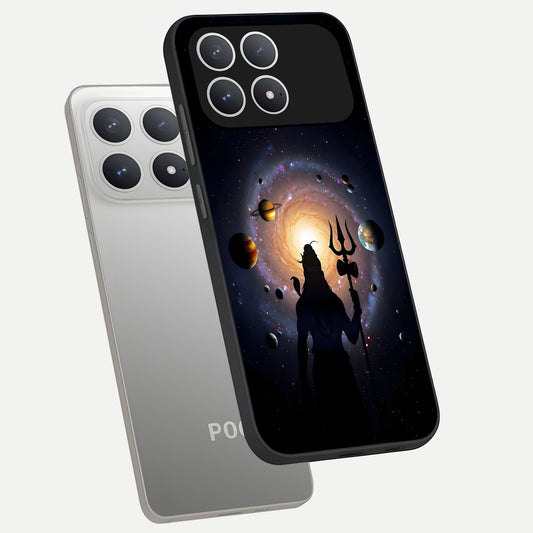  Galactic Shiva Vision phone case For Poco F8 Pro showing premium glass back cover with detailed artwork