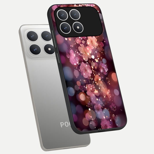  Glowing Petal Bliss phone case For Poco F8 Pro showing premium glass back cover with detailed artwork