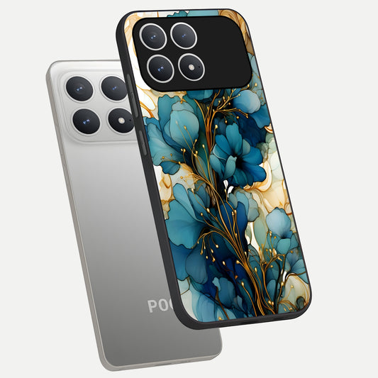  Golden Bloom Symphony phone case For Poco F8 Pro showing premium glass back cover with detailed artwork
