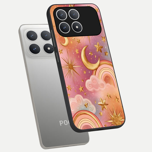  Golden Celestial Dreams phone case For Poco F8 Pro showing premium glass back cover with detailed artwork