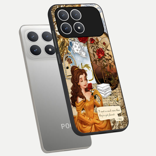  Golden Dream Belle phone case For Poco F8 Pro showing premium glass back cover with detailed artwork