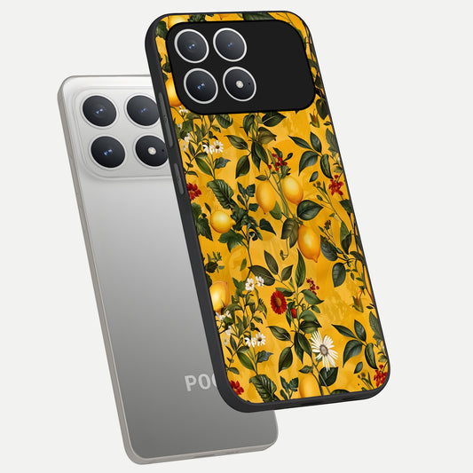  Golden Lemon Field phone case For Poco F8 Pro showing premium glass back cover with detailed artwork