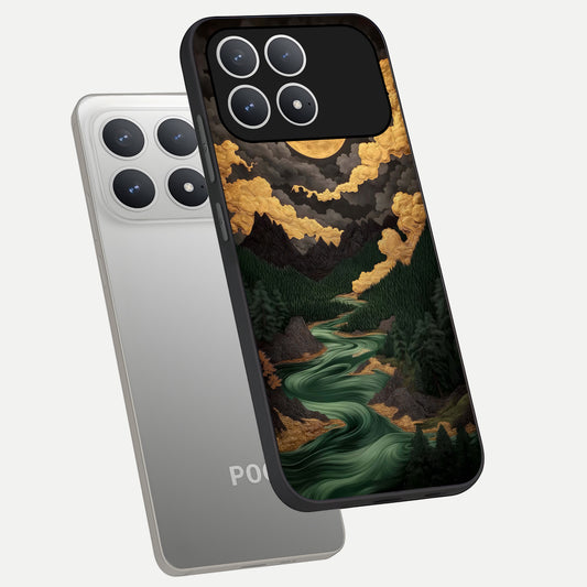  Golden River Moon phone case For Poco F8 Pro showing premium glass back cover with detailed artwork
