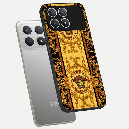  Golden Royal Heritage phone case For Poco F8 Pro showing premium glass back cover with detailed artwork