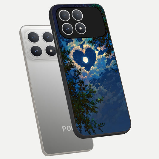  Heart With Moon Sky phone case For Poco F8 Pro showing premium glass back cover with detailed artwork