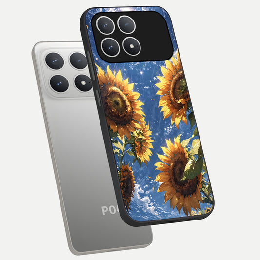  Heavenly Sunflower Rise phone case For Poco F8 Pro showing premium glass back cover with detailed artwork