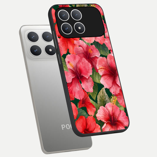  Hibiscus Pattern phone case For Poco F8 Pro showing premium glass back cover with detailed artwork