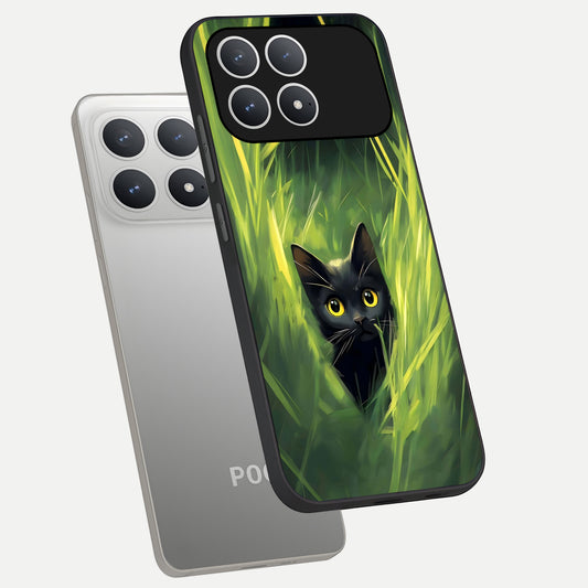  Hidden Cat Whisper phone case For Poco F8 Pro showing premium glass back cover with detailed artwork
