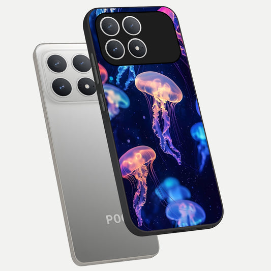  Jellyfish Pattern phone case For Poco F8 Pro showing premium glass back cover with detailed artwork
