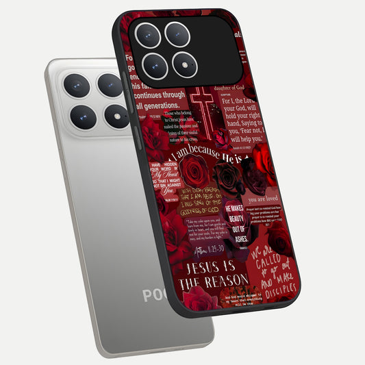  Jesus Love Heals phone case For Poco F8 Pro showing premium glass back cover with detailed artwork