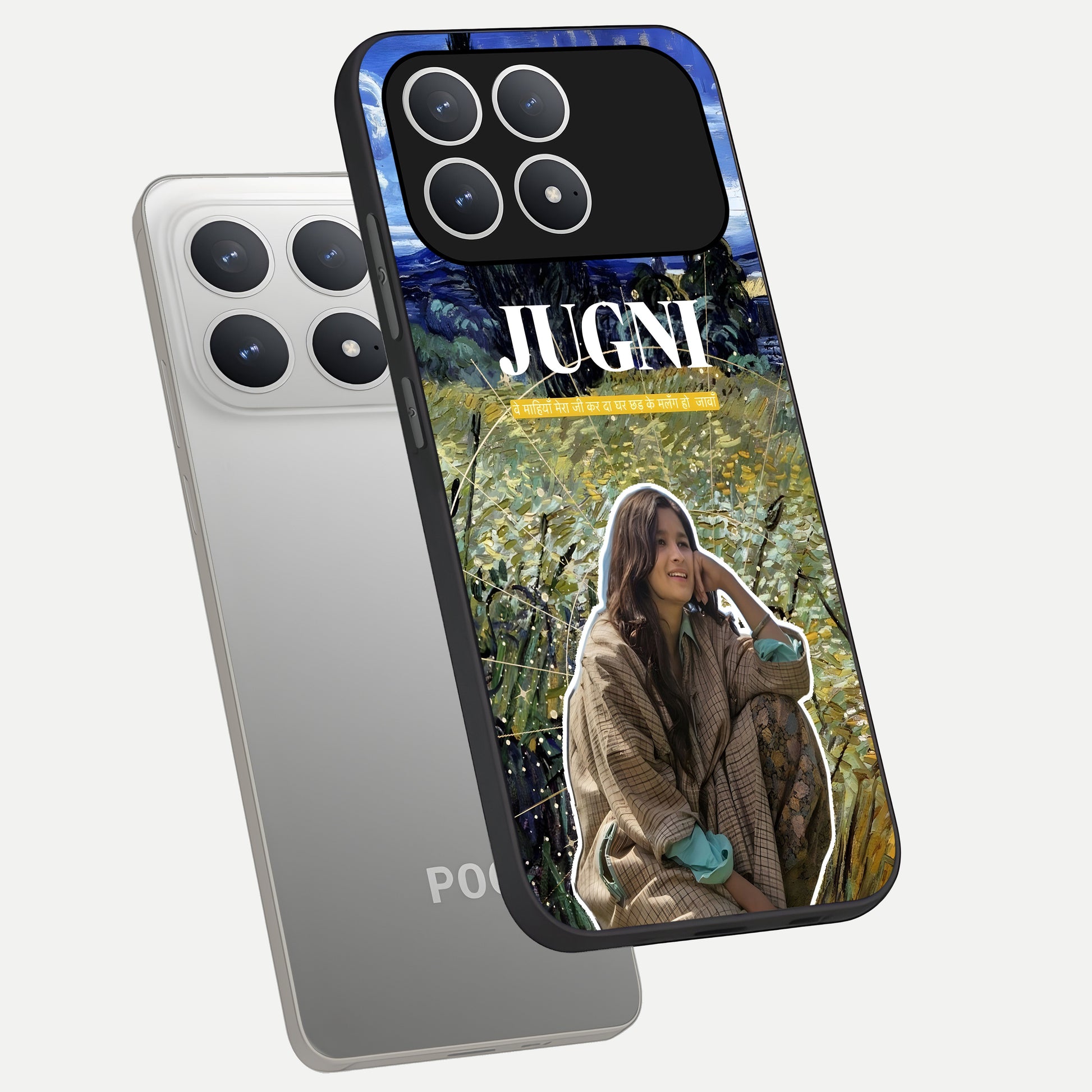  Jugni Soul Vibes phone case For Poco F8 Pro showing premium glass back cover with detailed artwork