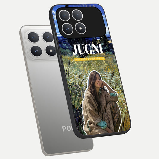  Jugni Soul Vibes phone case For Poco F8 Pro showing premium glass back cover with detailed artwork