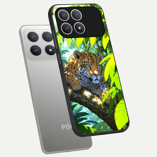  Leopard in Jungle phone case For Poco F8 Pro showing premium glass back cover with detailed artwork