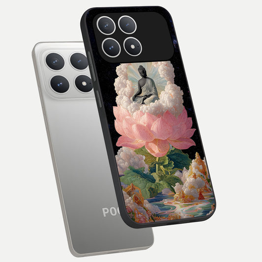  Lotus Divine Peace phone case For Poco F8 Pro showing premium glass back cover with detailed artwork