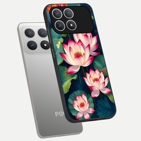  Lotus Dream Serenity phone case For Poco F8 Pro showing premium glass back cover with detailed artwork