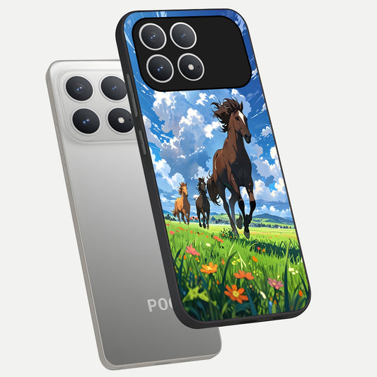  Majestic Horses Galloping phone case For Poco F8 Pro showing premium glass back cover with detailed artwork
