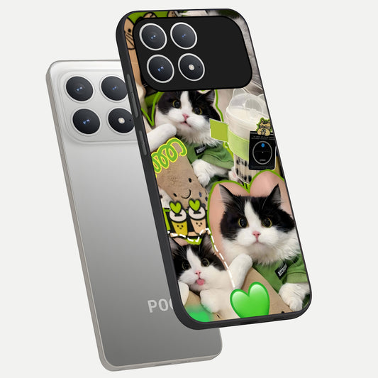  Matcha Cats Mood phone case For Poco F8 Pro showing premium glass back cover with detailed artwork