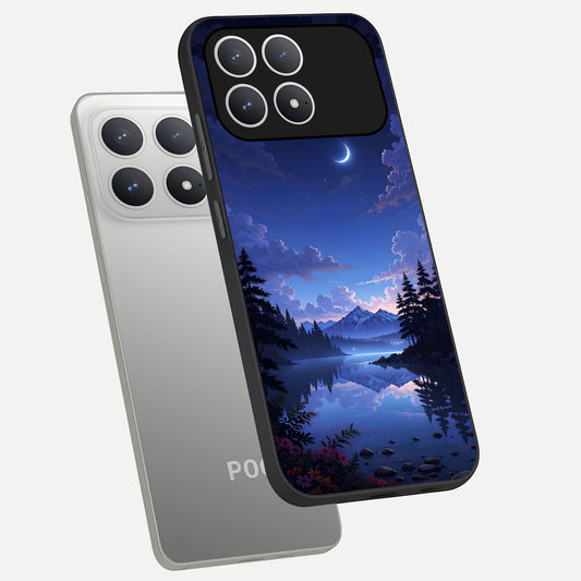  Midnight Lake Peace phone case For Poco F8 Pro showing premium glass back cover with detailed artwork