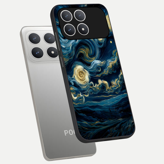  Midnight Sky Whirl phone case For Poco F8 Pro showing premium glass back cover with detailed artwork