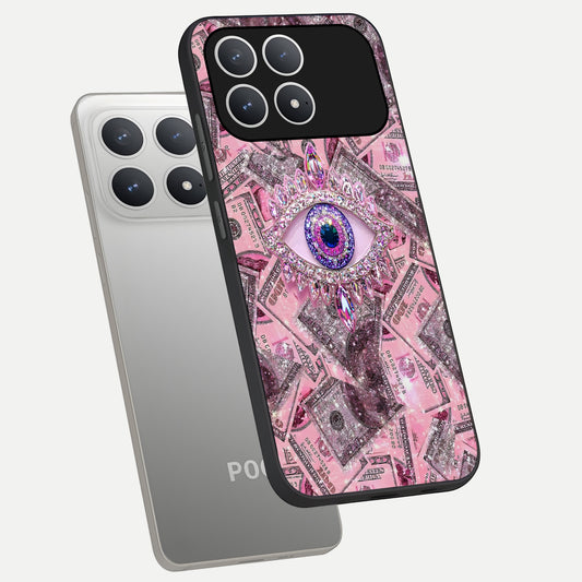  Money Eye Luxe phone case For Poco F8 Pro showing premium glass back cover with detailed artwork