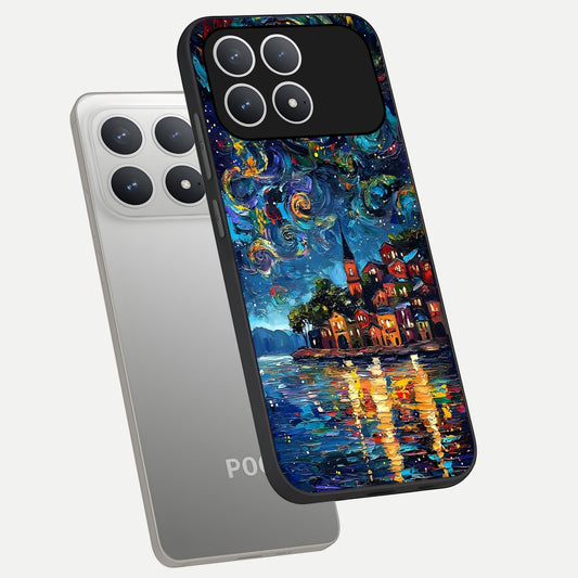  Moonlight Harbor Glow phone case For Poco F8 Pro showing premium glass back cover with detailed artwork