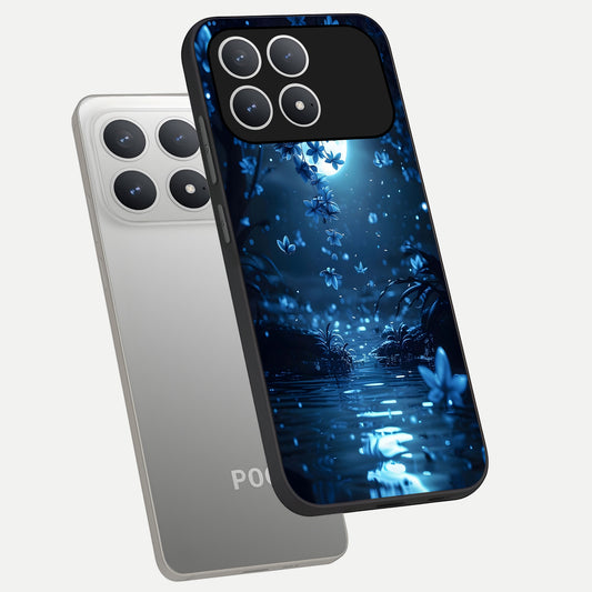  Moonlight Petal Dream phone case For Poco F8 Pro showing premium glass back cover with detailed artwork