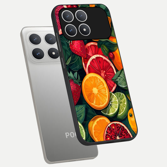  Multiple Fruits phone case For Poco F8 Pro showing premium glass back cover with detailed artwork