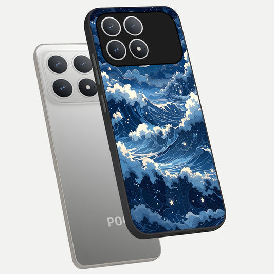  Ocean Moon Waves phone case For Poco F8 Pro showing premium glass back cover with detailed artwork