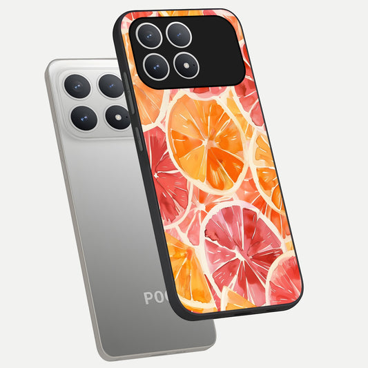  Orange Fruits Pattern phone case For Poco F8 Pro showing premium glass back cover with detailed artwork