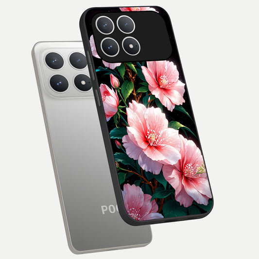  Peach Flower phone case For Poco F8 Pro showing premium glass back cover with detailed artwork
