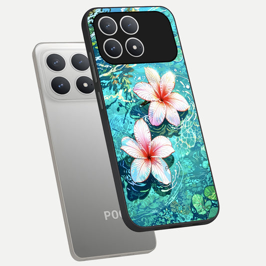  Pink Flowers in Water phone case For Poco F8 Pro showing premium glass back cover with detailed artwork