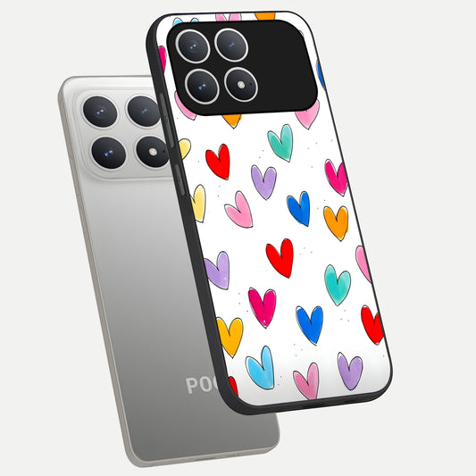  Playful Love Doodles phone case For Poco F8 Pro showing premium glass back cover with detailed artwork
