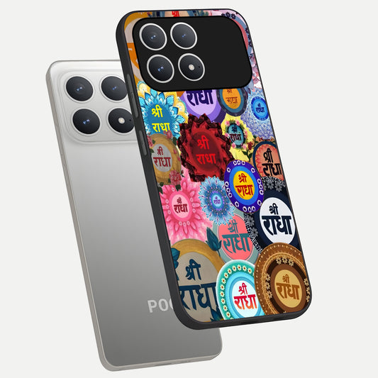  Radha Divine Bloom phone case For Poco F8 Pro showing premium glass back cover with detailed artwork