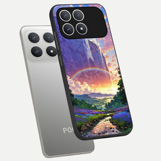  Rainbow Valley Dream phone case For Poco F8 Pro showing premium glass back cover with detailed artwork
