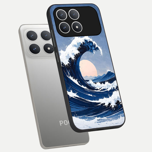  Rising Tide Power phone case For Poco F8 Pro showing premium glass back cover with detailed artwork
